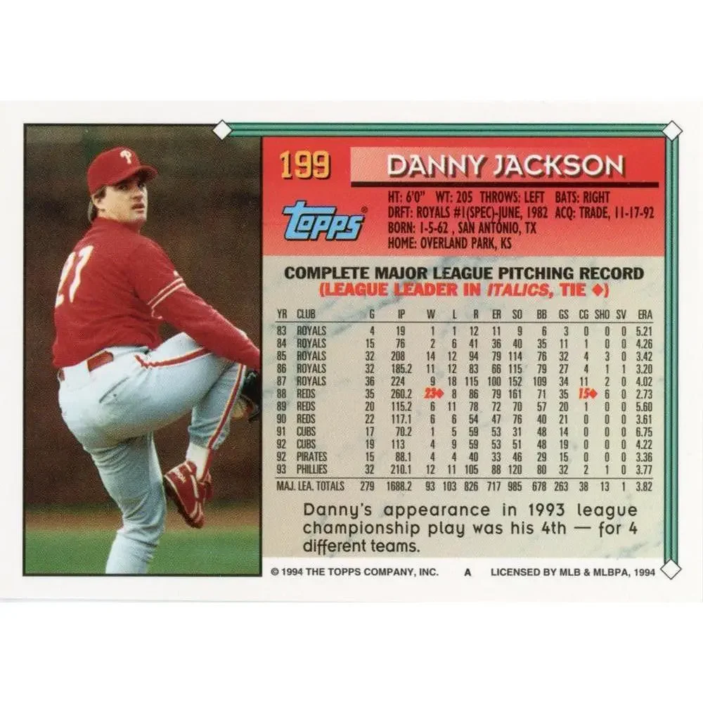 1994 Topps Danny Jackson # 199 Philadelphia Phillies